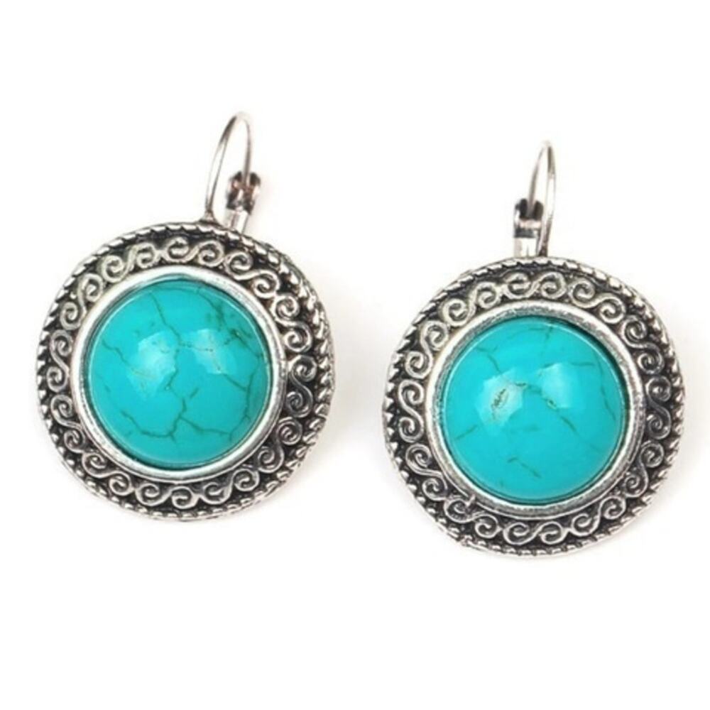 Vintage Pattern Blue Stone Earrings